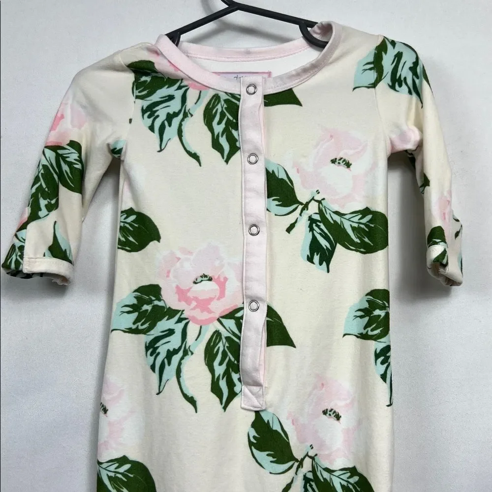 Sweet Honey Cream and Pink floral sleep gown with ruffle bottom size 6 months